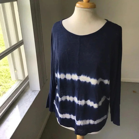 Velvet Amber 100% linen slub navy tie dye dolman long sleeve top Size S - Picture 3 of 9